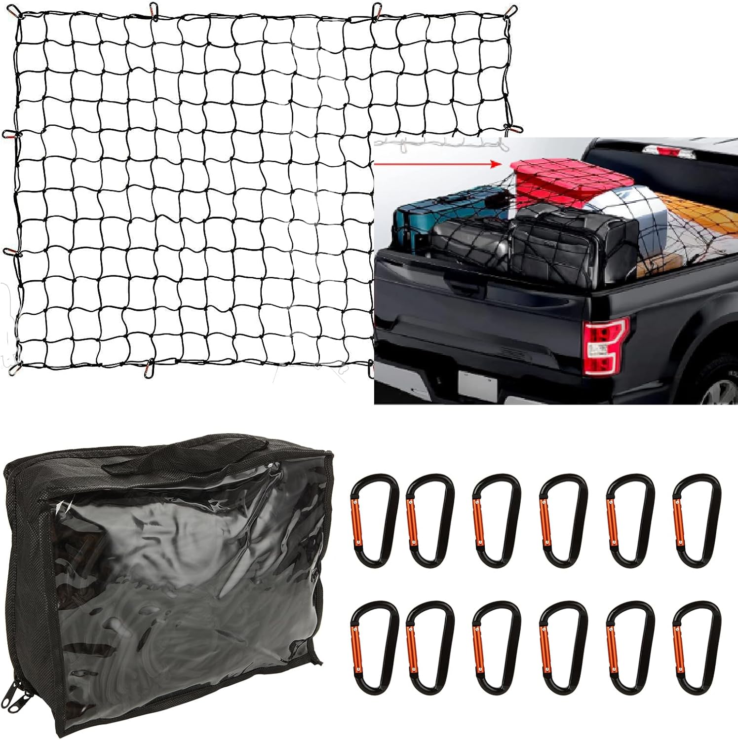 SHUESS 1 Pcs Truck Bed Netting for Cargo, 4' x 6' Stretches