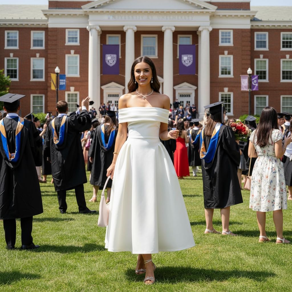 LEKOPUR Formal Cocktail Off Shoulder Dresses for Women Elegant Swing Aline Wedding Guest Engagement Party Midi Dress - Image 5