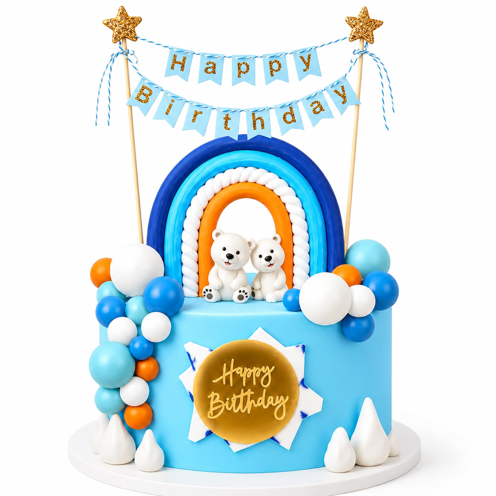 33 Pcs Rainbow Cake Topper, Cake Decorations, Birthday Decorationswith Colourful Cake Decorations And Blue Banner, For Birthday Celebrations And Diy Baking Projects, Multi-Purpose Party Decorations