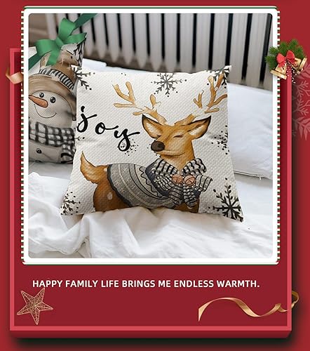 Miniatura 5 de Fundas de almohada blancas de Navidad, muñeco de nieve, reno, eucalipto, rayas, 18 x 18 pulgadas, decoración para fiestas de Navidad (4 unidades)