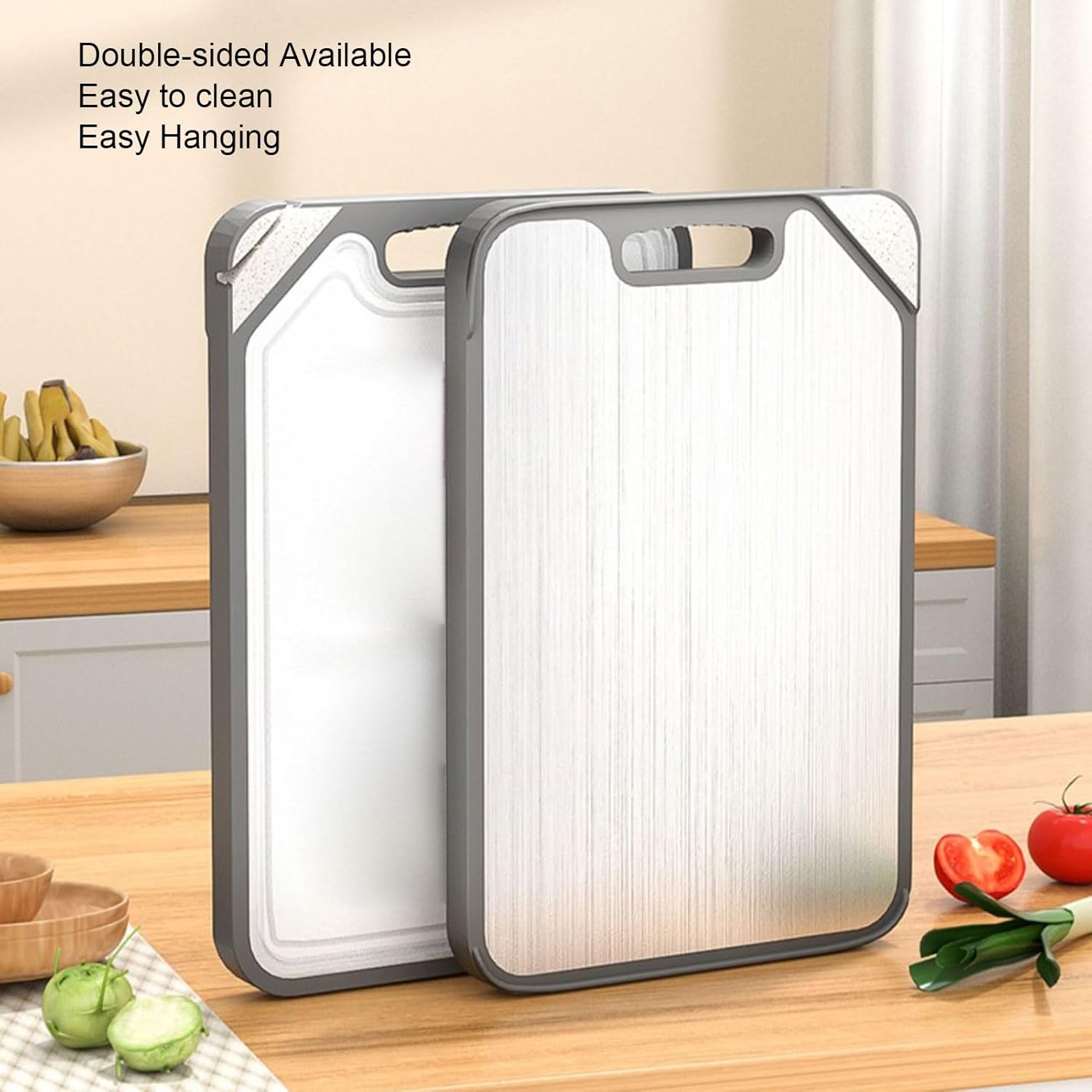 15 x 10in Stainless Steel/Wheat Straw PP Cutting Board for Kitchen, Double Sided for Meat & Vegetables, Kitchen presents