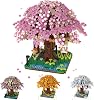 Cherry Blossom Tree House Adult Artificial Flower Mini Block Set, Spring/Summer/Fall/Winter Seasons Beauty Plant Series, Bouquet Tree House Block Set, Suitable for Gift/Home Decoration (Spring)
