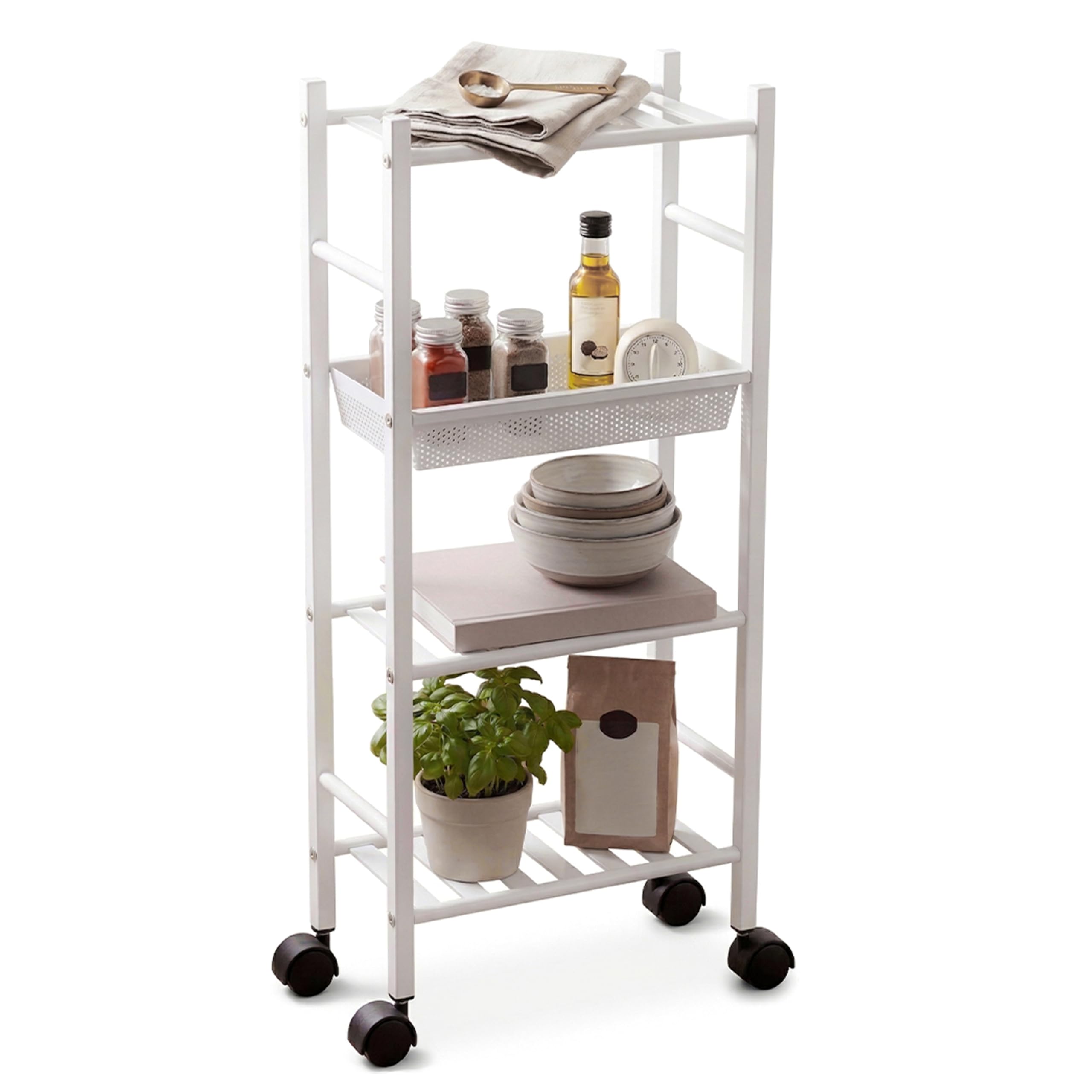 B&Q -  Dara 4 Tier White Trolley With Basket