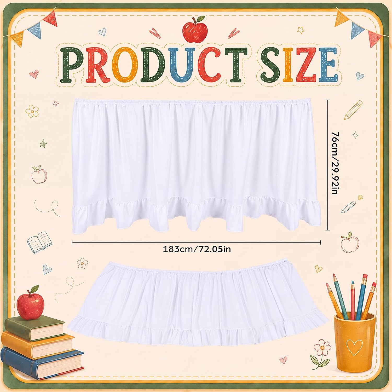 Gilprop 6ft White Cotton and Linen Table Skirt for Teacher Classroom Desk