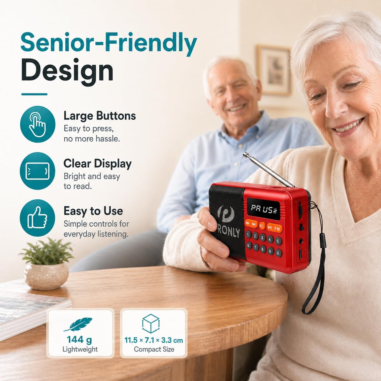 FM Radio, Digital FM Radio with Bluetooth, USB-C Rechargeable Small Portable Radio, TF Card/U Disk Playback, LED Display, PR-808BT for Home Bedroom Kitchen, Red 3 718C9AW2mCL. AC SL1254
