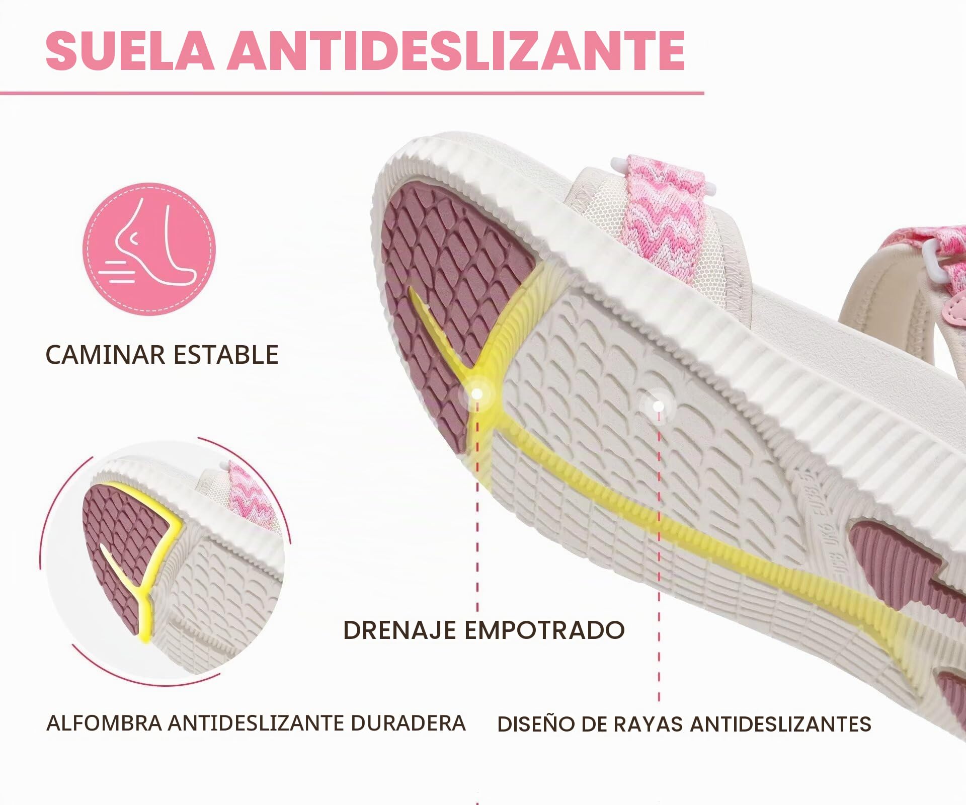 KuaiLu Sandalias Trekking Deportivas Mujer Ortopedicas Senderismo Sandalias | Comodas Caminar Fascitis Plantar Verano Abierta Ligera Cuero Ajustables Antideslizantes Sandalias Montaña Rosa Blanco 41
