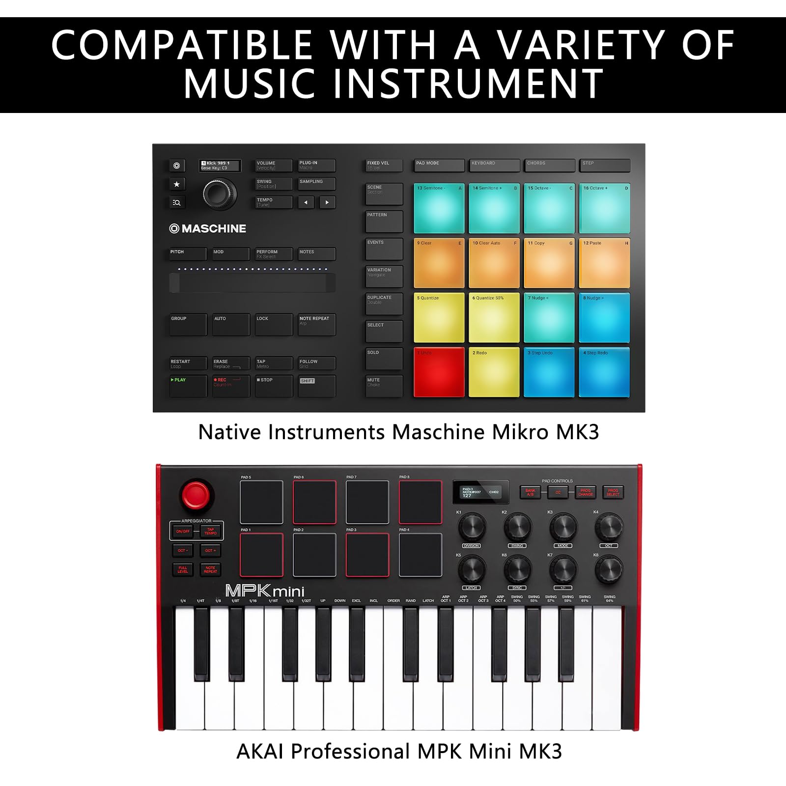 Musiin Custodia da viaggio rigida in velluto di alta qualità compatibile con la custodia Native Instruments Maschine Mikro MK3, controller per batteria e dispositivo analogico.