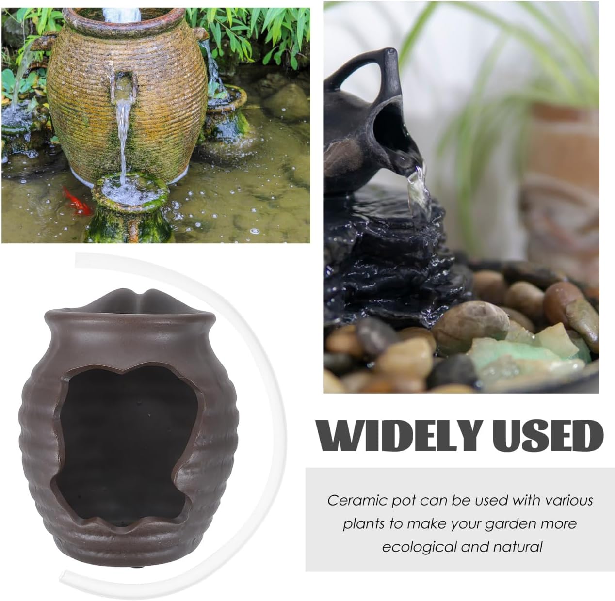 MERRYHAPY Fish Tank Waterfall Dispenser Ceramic Fountain Jar for Garden, Balcony, Living Room Landscape Decoration