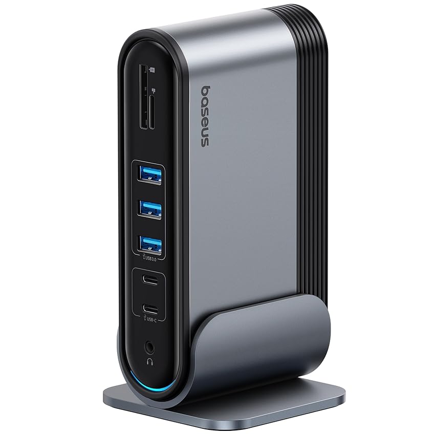 Immagine del prodotto Baseus Docking Station USB C 3 Monitor 4K@60Hz (17 in 1) Adattatore Hub USB con 2 HDMI, DisplayPort, 3 USB-A3.0 5Gbps, 2 USB-C3.0, PD 100W, Gigabit Ethernet per HP/Lenovo/Dell/Macbook/Surface Laptop