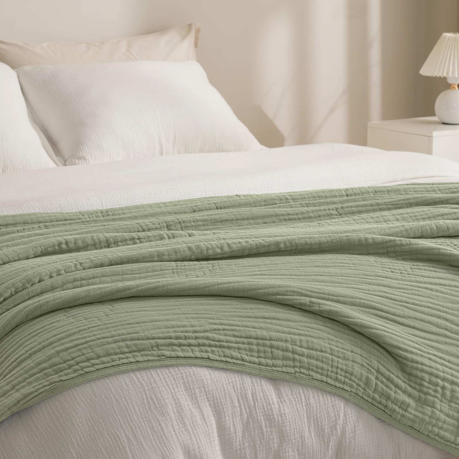 phf cooling muslin blanket king size 104"x80", 6-layer lightweight gauze blanket made from 35% rayon derived from bamboo & 65% cotton, breathable & ultra soft cozy for hot sleepers, tea