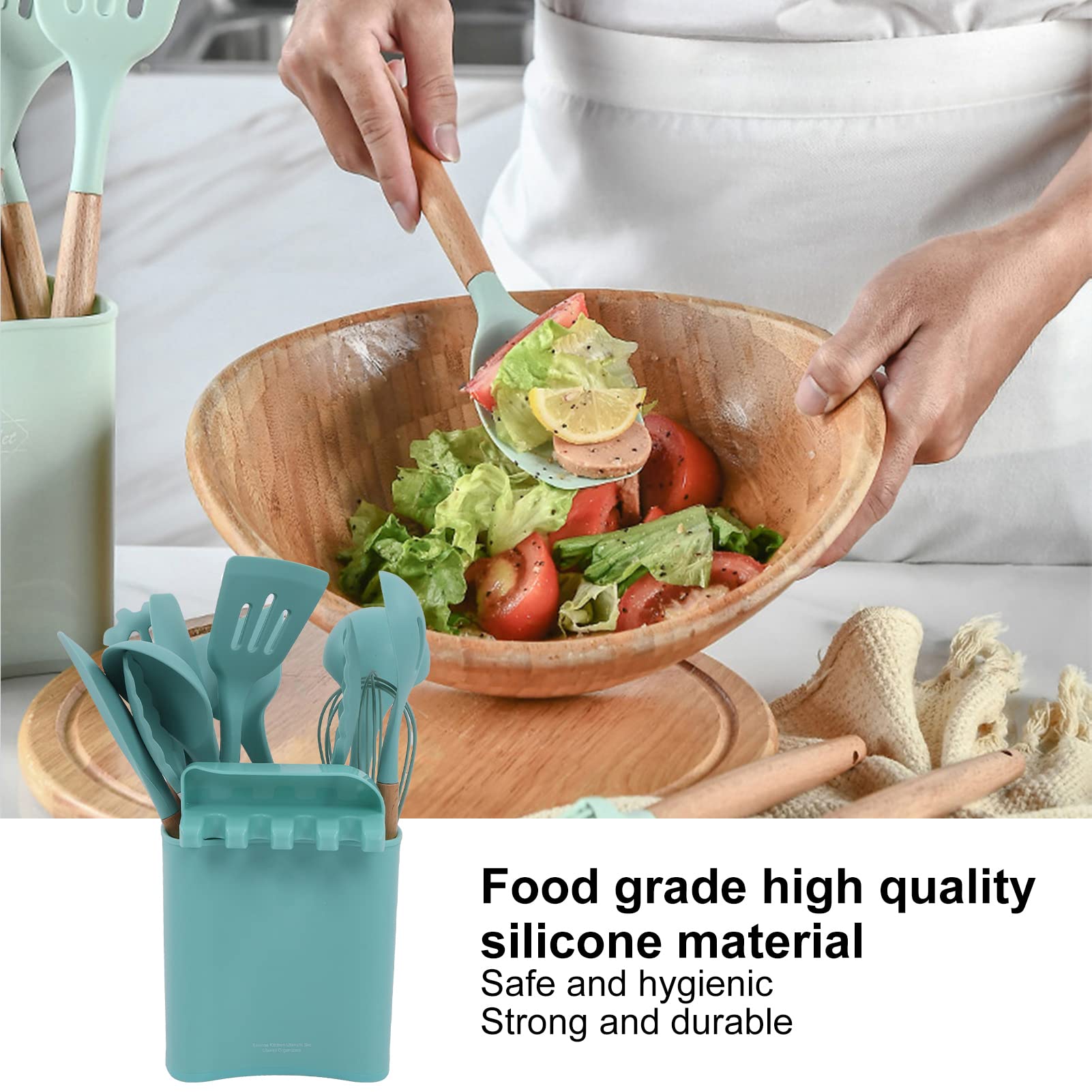 Ensemble D'Ustensiles de Cuisine en Silicone 13 Pièces, Ensemble de Spatules À Ustensiles À Coller Librement Avec Support, Ensemble de Spatules À Ustensiles (Vert foncé)