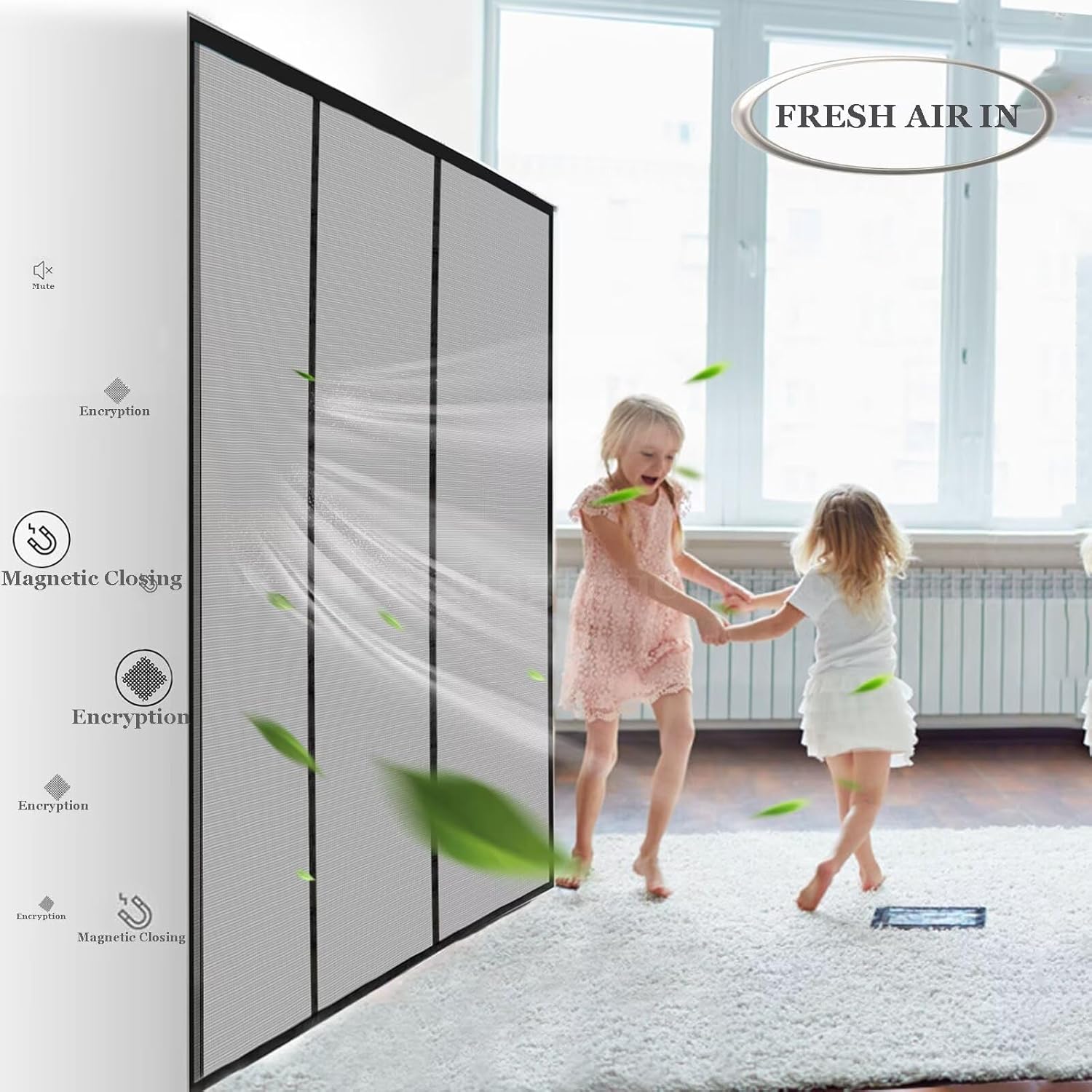 Screens for Doors Magnetic Window Screen-Top-to-Bottom Seal Automatically-Lets Fresh Air in- for Patio Balcony Garage Cellar Customizable 90x240cm, White