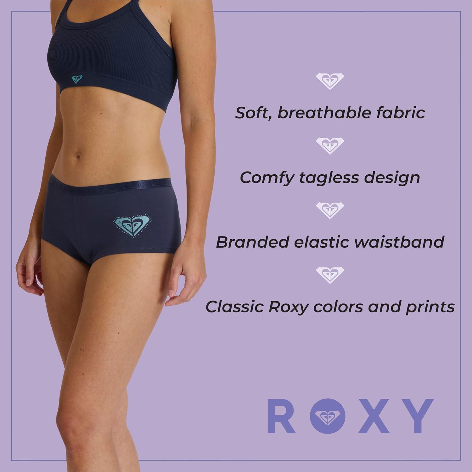 Roxy Women's Cotton Boyshort Underwear Set, 5-Pack