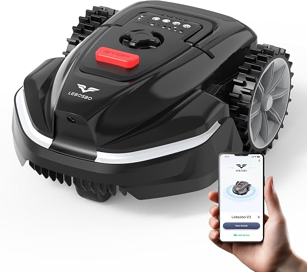 Robot tondeuse sans fil LEBOSBO V3, navigation visuelle, largeur de coupe 16 cm, noir