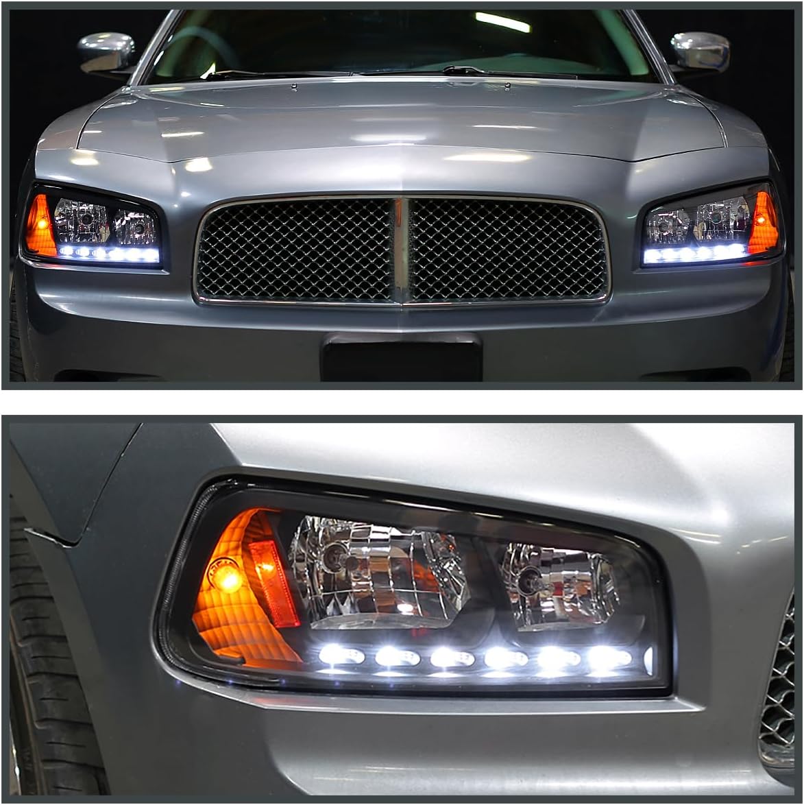 SPEC-D TUNING Black LED Headlights Compatible with 2006-2010 Dodge Charger L+R Pair Head Light Lamp Assembly