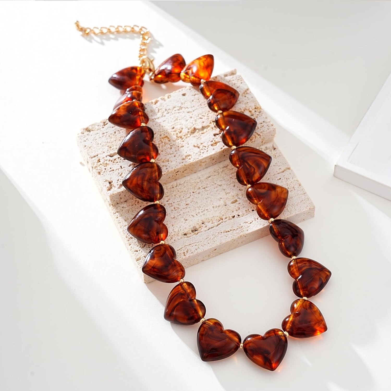 Chunky Heart Choker Necklace Acrylic Puffy Heart Statement Necklace Exaggerated Love Beaded Choker Jewelry Gift - Amber - Image 5