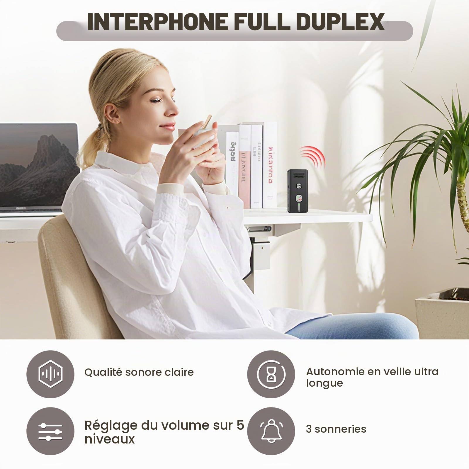 Interphone sans Fil 500 m, interphone Vocal sans Fil Longue portée | Interphone Interieur 2 Voies, Wireless Intercom pour Bureau, Maison, Personnes âgées (Noir)