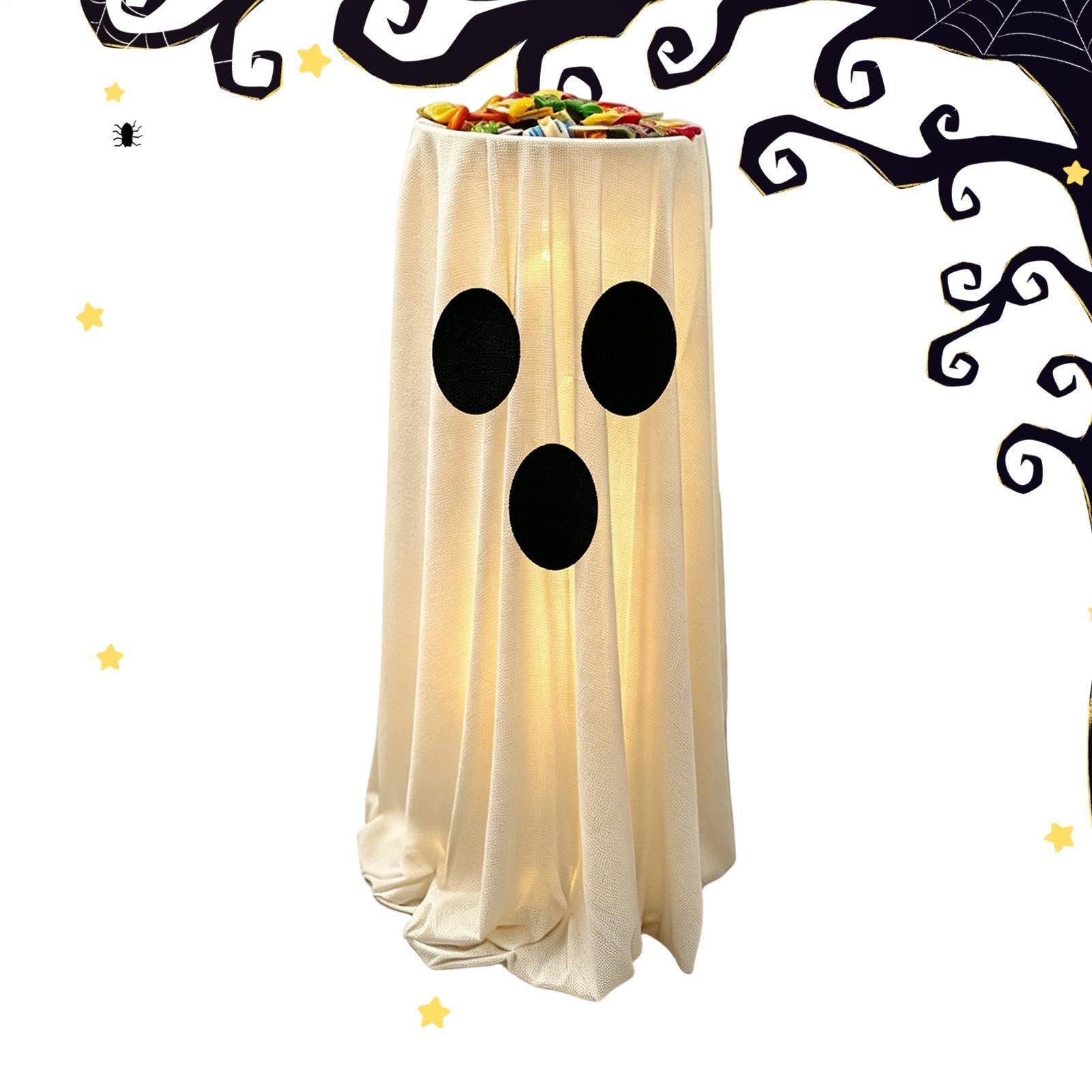 Support de bol à bonbons fantôme Halloween lumineux pour déco de porte d'entrée