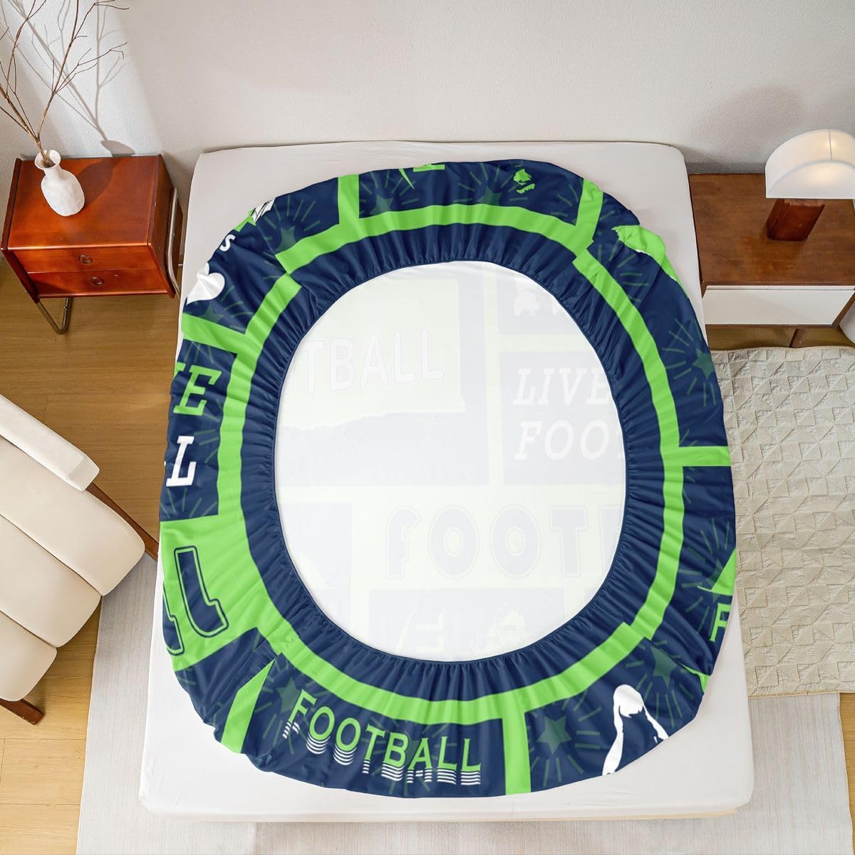 Erosebridal Football Sports Flat Fitted Sheet Twin Size Soccer Boys Sheet Set American Football Bed Sheets for Kids Teens Adult Men Soccer Helmet Bedding Sets,Dark Blue Green