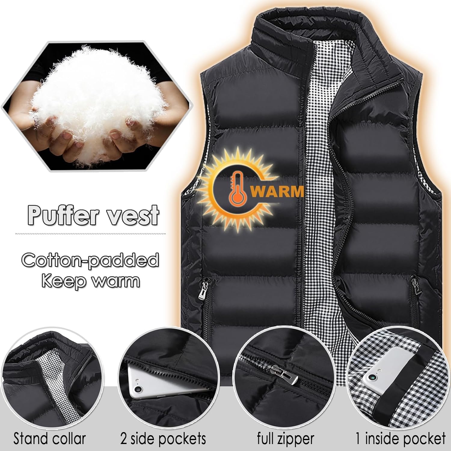 XinYangNi Mens Puffer Vest Quilted Outerwear Winter Warm Down Puffy Vests Lightweight Casual Padded Jacket - Image 2
