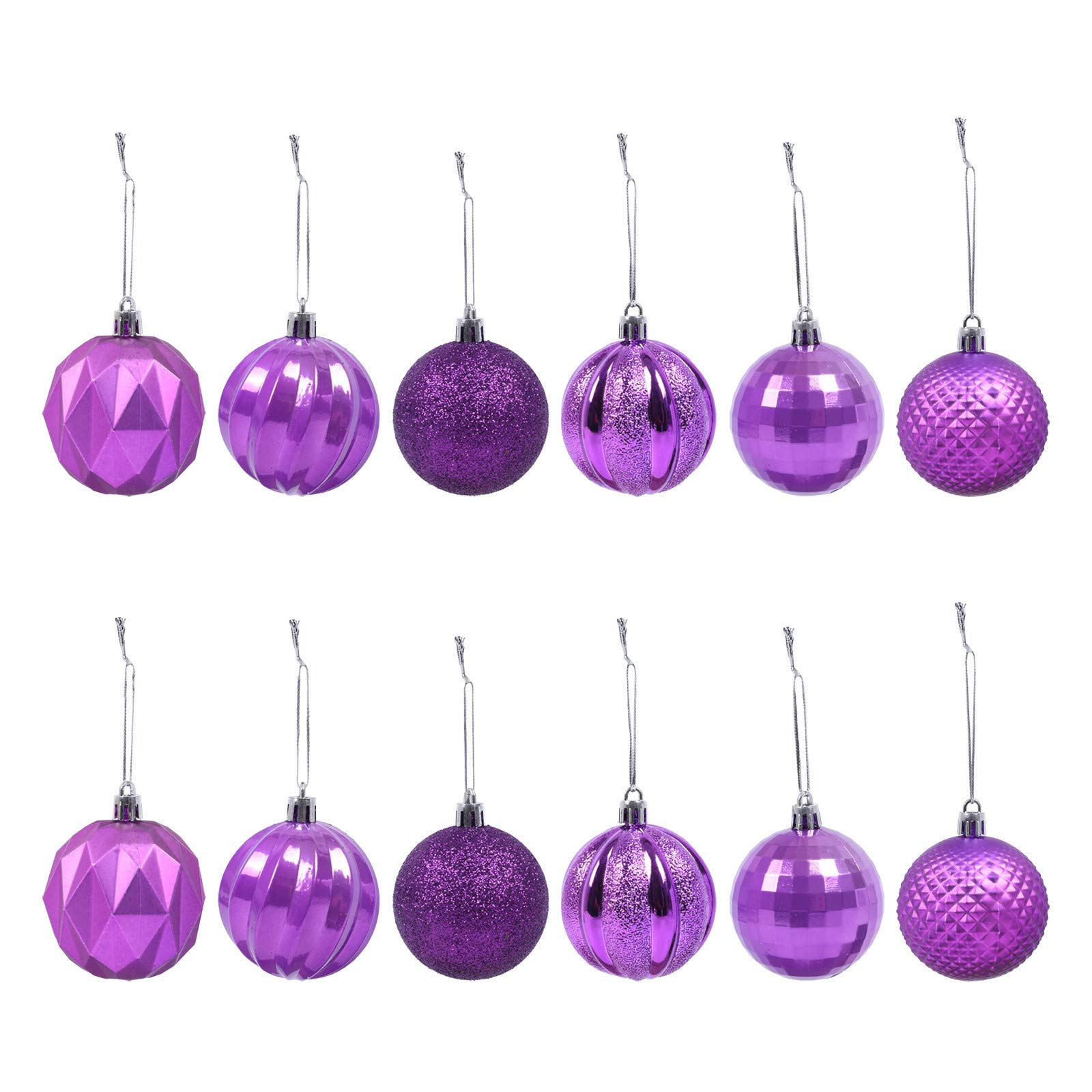 Am Clearance A-Purple 50Mm Glitter Christmas Baubles, 12 Set Shatterproof Ball Ornaments For Xmas Tree Decorative Hanging Baubles For Holiday Party Home Decor (, 5Cm/12Pc)