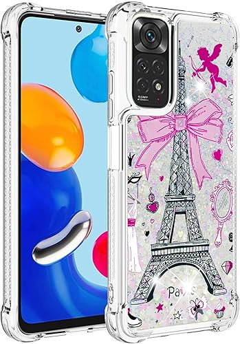 Miniatura 8 de Funda para Redmi Note 11S, funda para Redmi Note 11 4G, efecto arenas movedizas con cristal brillante TPU parachoques con cuatro esquinas contra