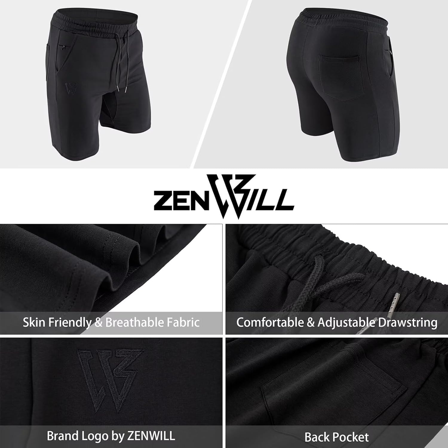 ZENWILL Mens Gym Running Shorts, Workout Athletic Bodybuilding Fitness Shorts with Zip Pockets - Image 6