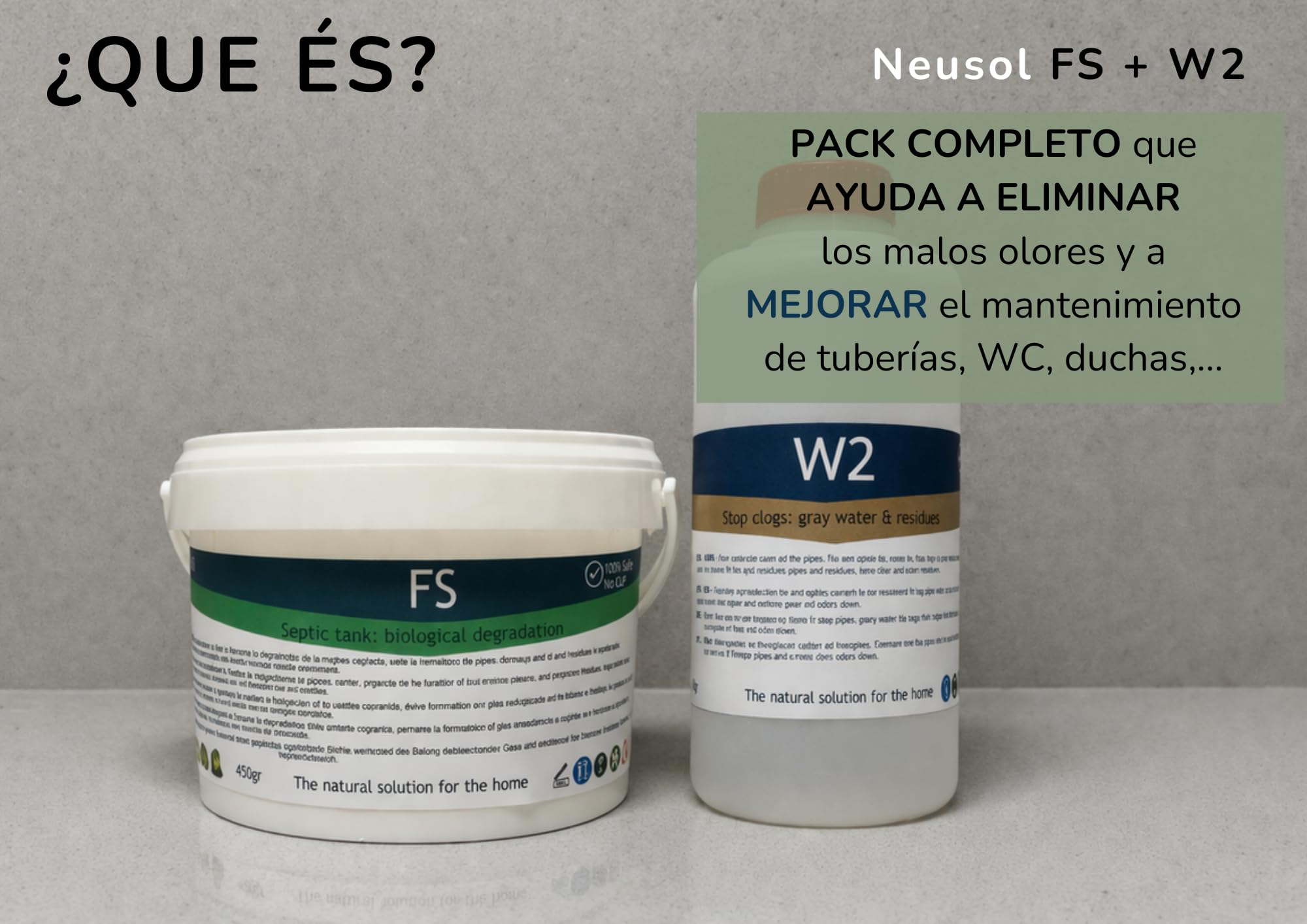 FS + W2 Pack Fosa Séptica Tuberías Olores Bacterias Enzimas | prevención limpieza control de malos olores Doméstico Profesional Sistemas de evacuación Mantenimiento y Choque
