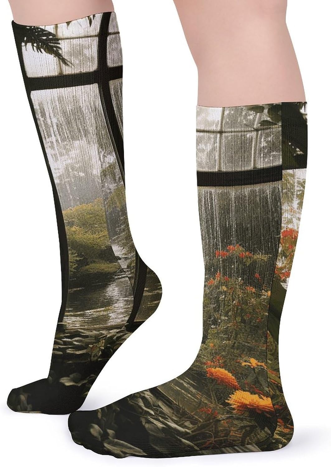 5-Pack Knee High Socks, 15.7 Inch Breathable Casual Socks Scenery in The Window Stockings for Men Women