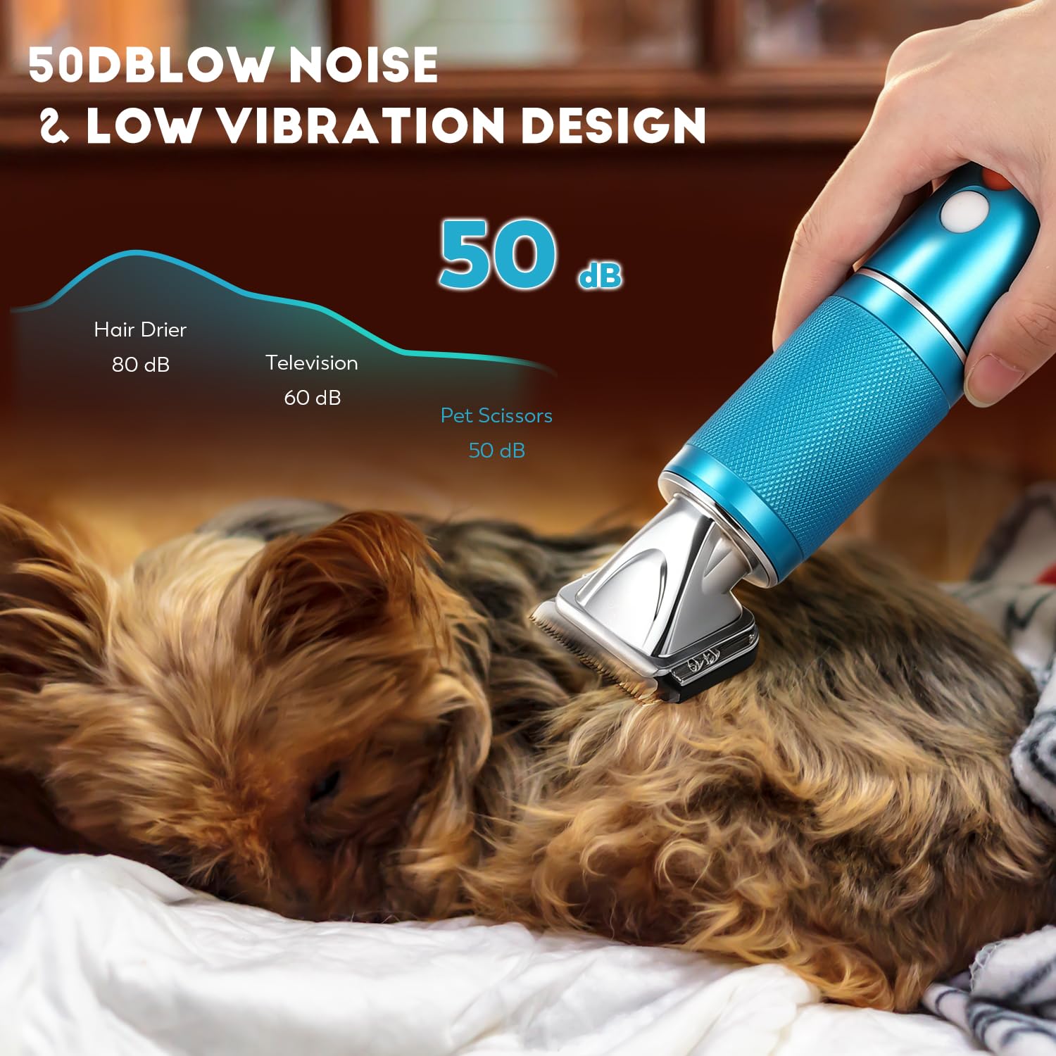 CGOLDENWALL 300W Tosatrice per Cani per Animali di Tutti i Tipi di Pelo, Velocità Regolabile su 3 Livelli da 2000-6000 giri/min, Cavo da 3 m, Rumorosità< 50DB, Con 2 Lame& 2 Pettini (3/6 mm, 9/12 mm)