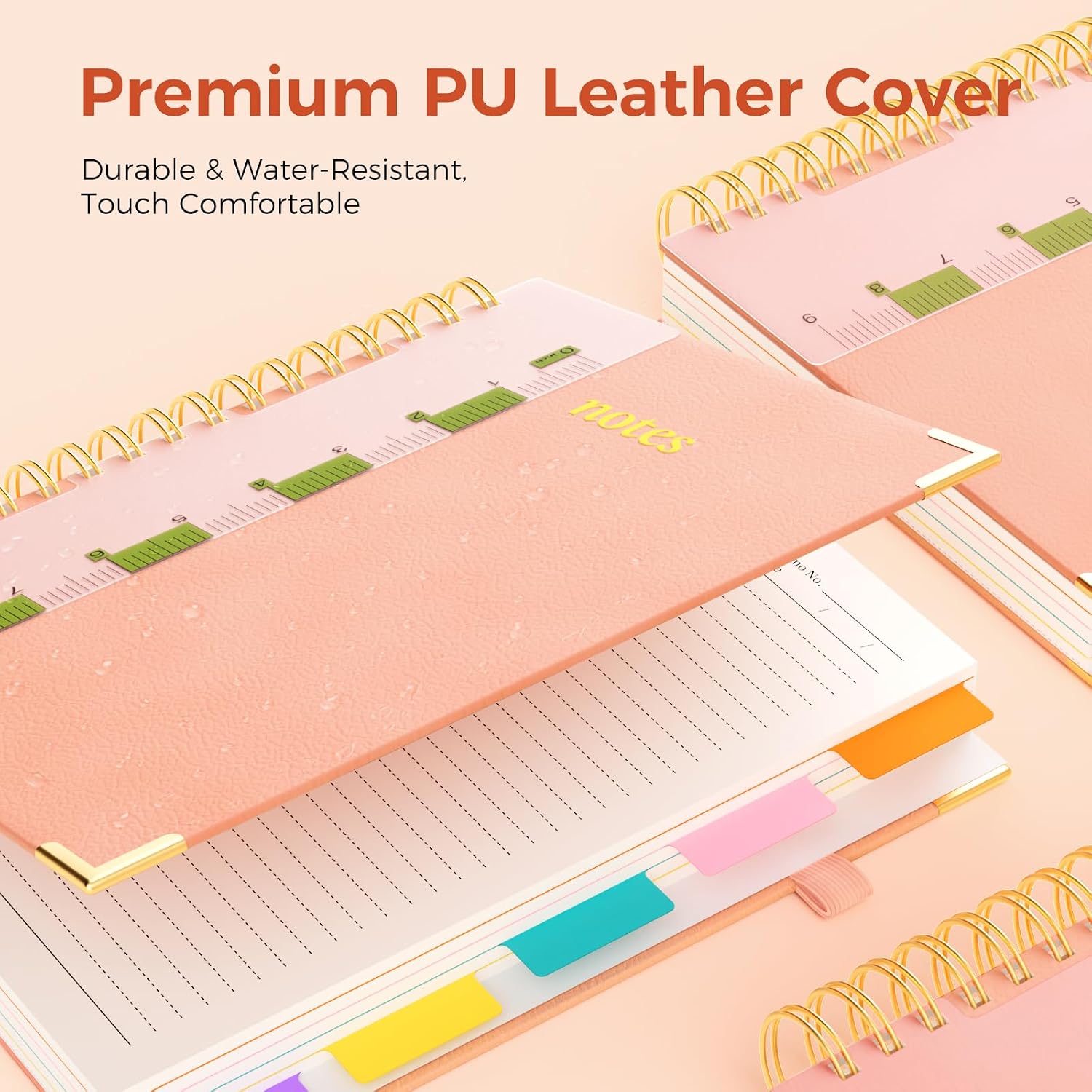 XYark B5 Hardcover Spiral Notebook, 5 Subject Notebook 300 Pages, 8"x10" College Ruled Notebooks with Removable Dividers Tabs & Ruler & Card, Lined Journal for Women Men School Work Office, Light Pink image 2