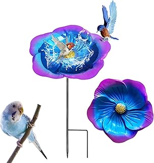 Bebochoi Bebedero Pajaros Silvestres Exterior Jardin, Bebedero para Pájaros De Metal, Abrevadero De Pie, Alimentación de Aves de Jardín, Ideal para Decoración de Balcón y Jardín (Azul Púrpura)