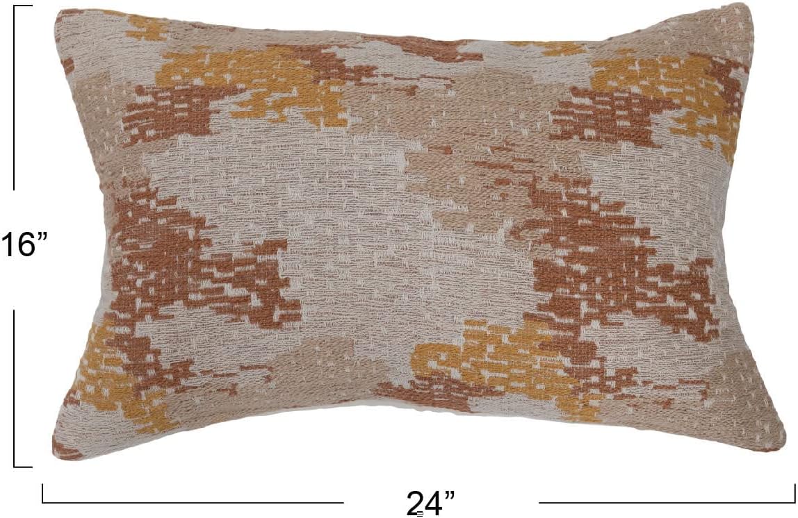 Creative Co-Op Woven Cotton Blend Jacquard Lumbar Pillow, 24" L x 16" W x 2" H, Multicolor