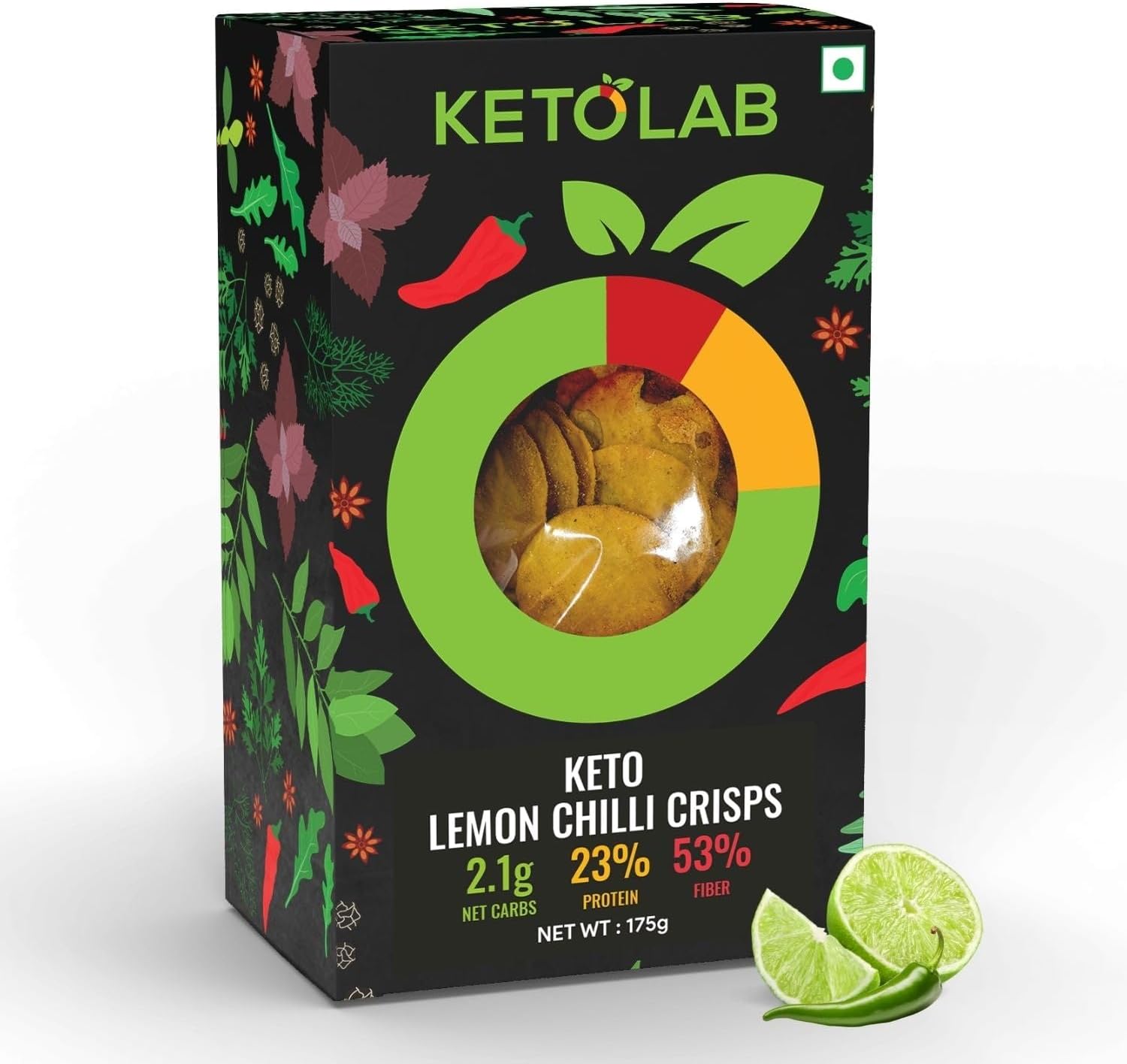 Ketolab Keto Lemon Chilli Crisps, 175 Gms (Pack of 2) 2.1g Net Carb & 23% High Protein/Serving, Identical to Regular Crisps, Low Carb, High Fibre, Low GI, Keto Diet, Weight Loss, Diabetic Friendly