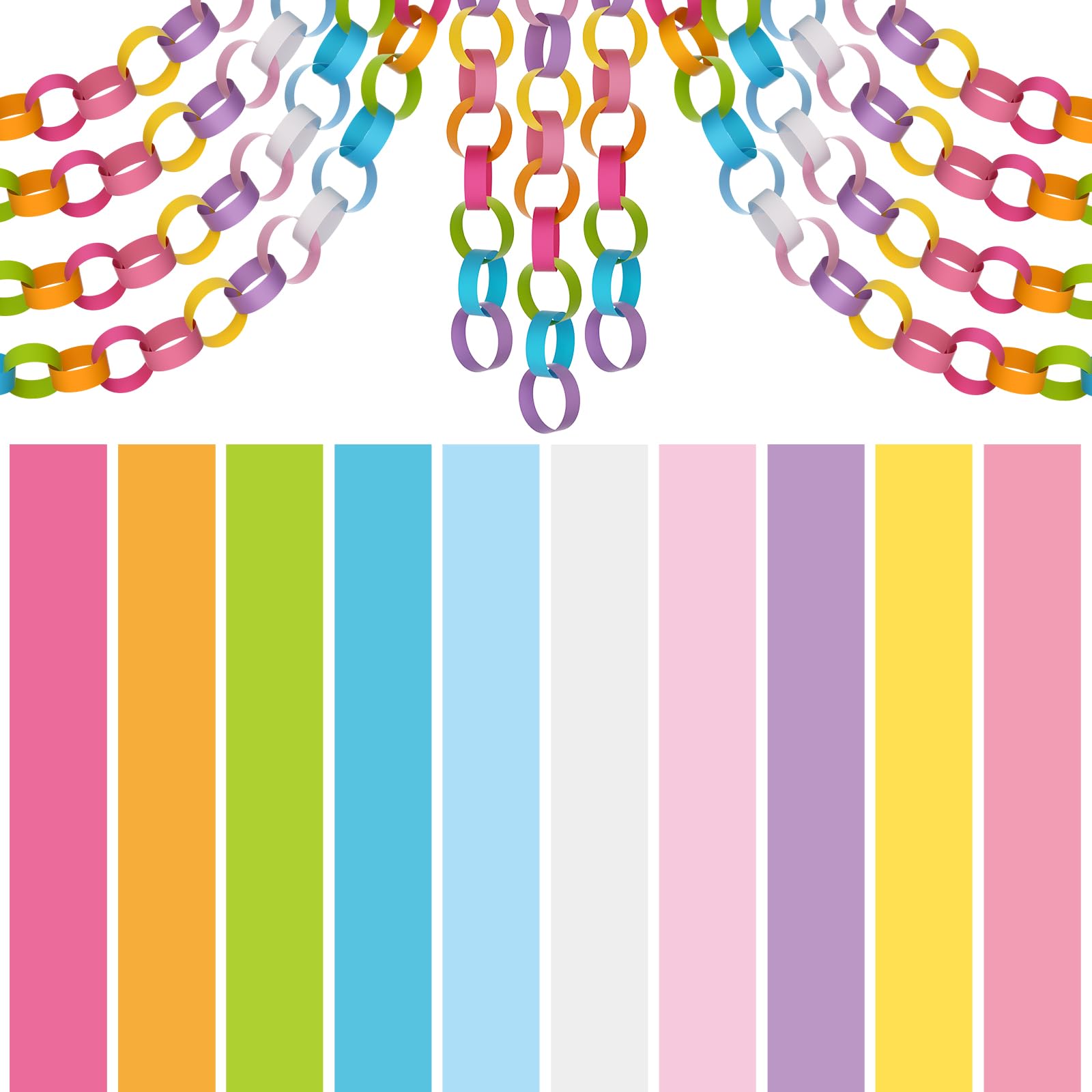 CHRORINE 600 Pcs Easter's Day Paper Chains Colored Paper Strips for Festival Party Decorations DIY Crafts Supplies (Easter Colors, 1 x 7.08 inches)