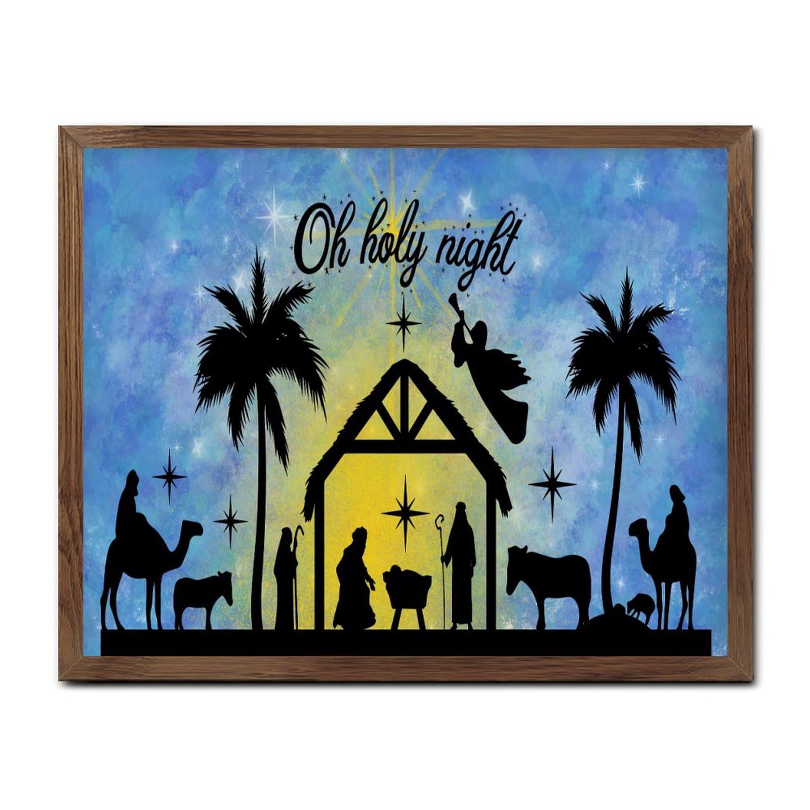 Panneau mural de Noël Oh Holy Night encadré en bois 40x50 cm