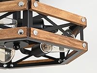 Vista 6 de 2 Pack 3-Light Rustic Farmhouse Wood Flush Mount Ceiling Light Fixture Oak Wood and Metal Cage Semi Flush Mount Ceiling Light for Hallway Hall Entry
