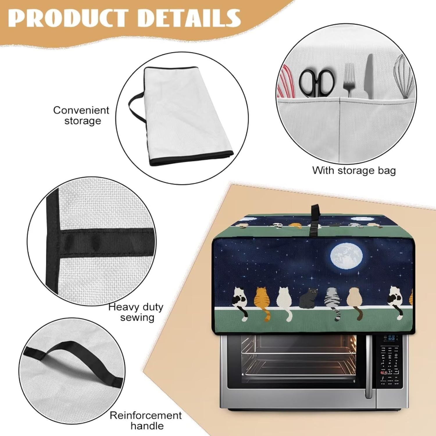 Galaxy Moon Cat Toaster Oven Dust Cover Heavy Duty Dust Protection Stain Resistant Bread Maker Cover for Kitchen Counter Decorative, L, Blue and Green