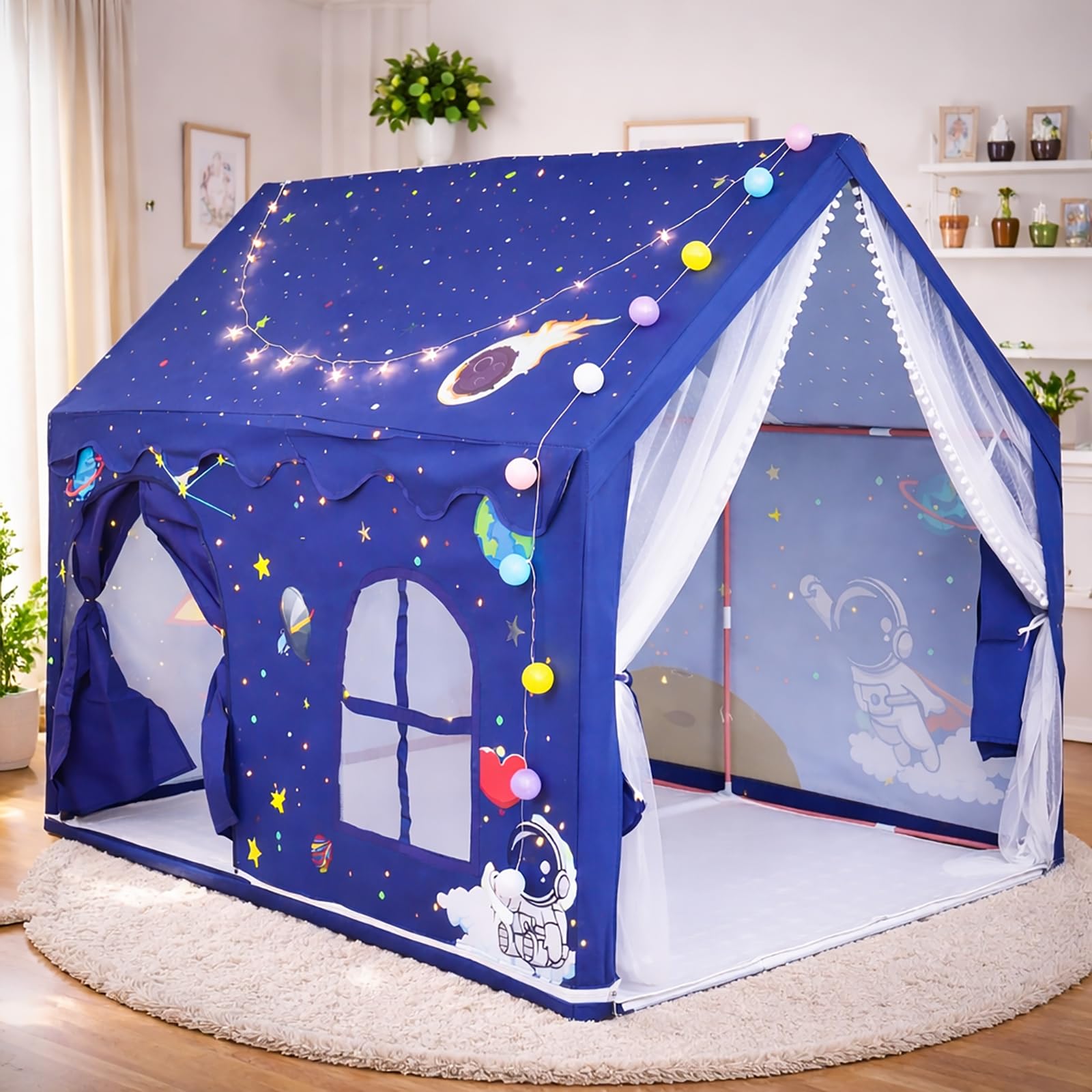 Tienda de Juegos Infantil con Luz LED y Alfombrilla Antideslizante | Tienda de Campaña Montaje Rápido, Dimensiones 160×105×128cm, Amplia Casita Infantil para Juegos en Casa, para Niños y Niñas