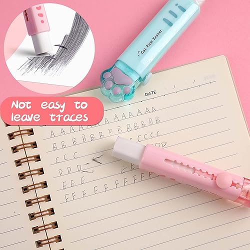 Vista 4 de Borradores en forma de pata de gato, 4 borradores retráctiles Kawaii con 4 piezas de borrador Papermate con diseño de goma para niños y niñas