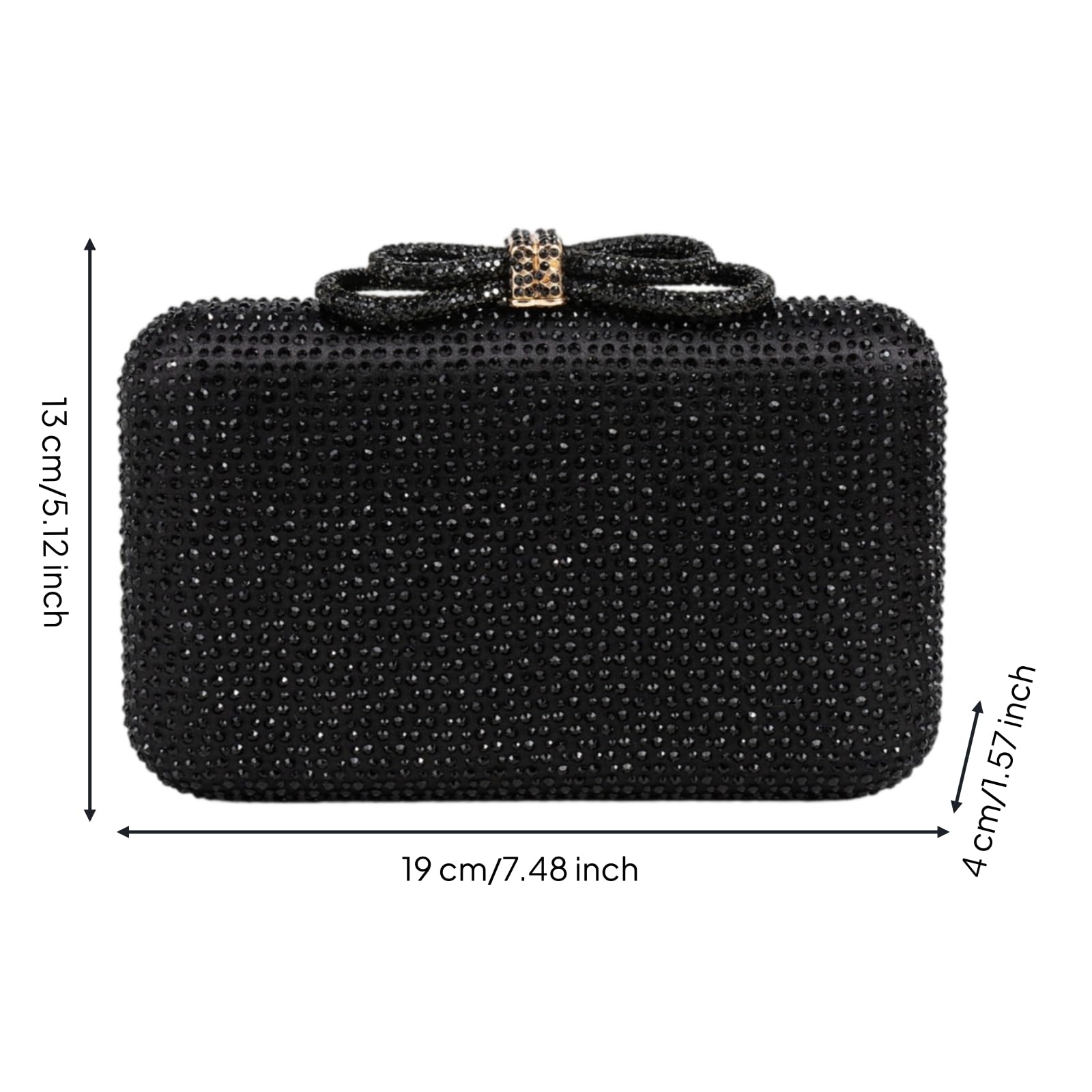 Bolso de Fiesta para Mujer Bolso Clutch Cartera de Mano Bolso de Noche Cartera Elegante con Cierre Metálico Exterior con Brillo de Pedrería Estuche, Array, Negro