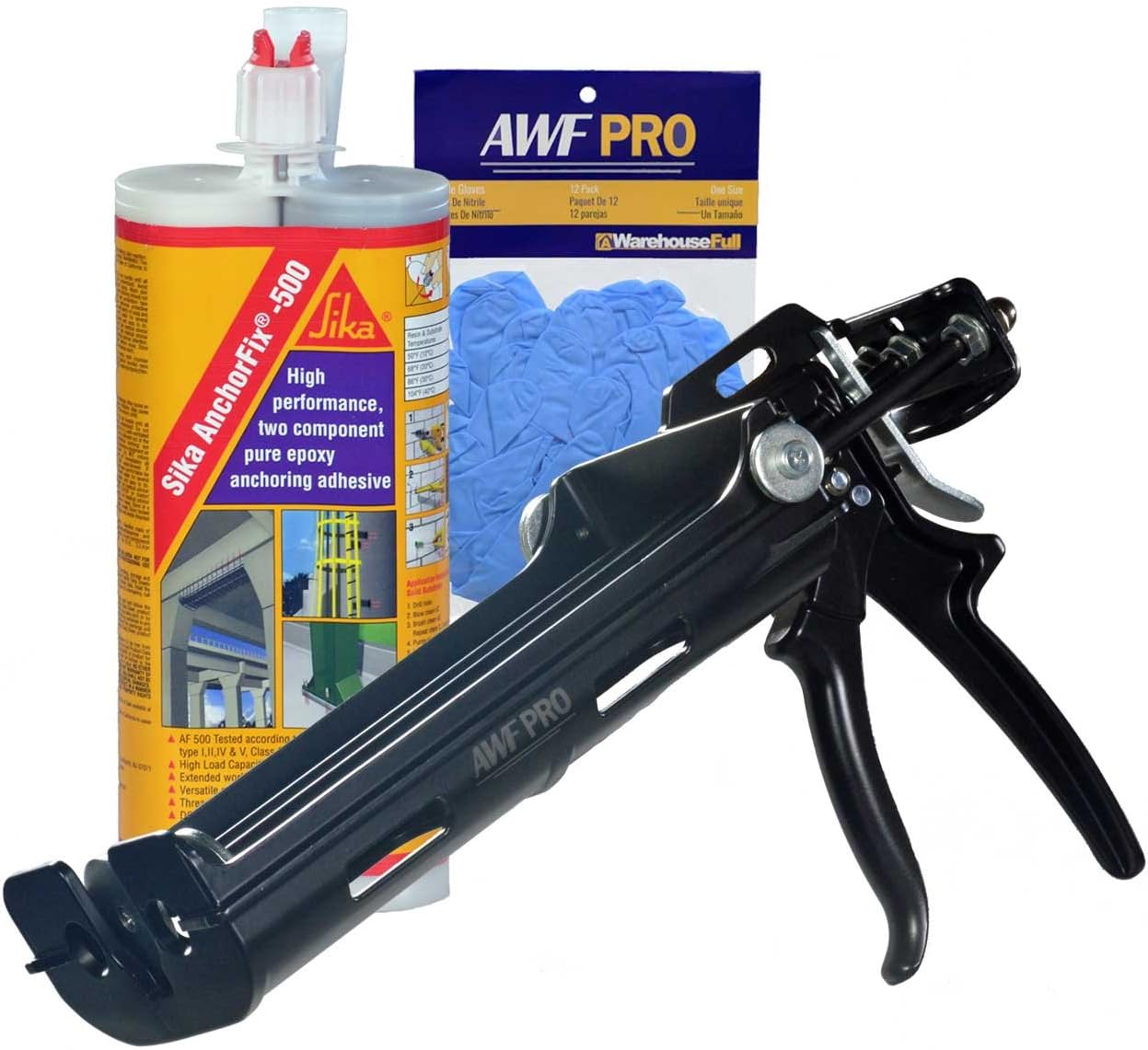 Review Sika AnchorFix 500 Kit - Two Component Epoxy 20 oz, High Performance, Concrete Anchoring System (1), AWF PRO Epoxy Adhesive Applicator, 22 oz. Dual Cartridge Capacity 25:1 Thrust (1), Gloves (1)