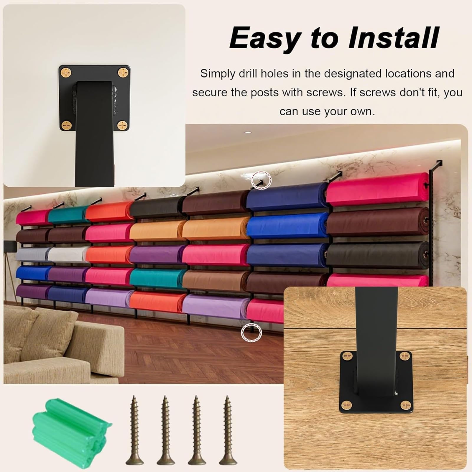 Generico Espositore in Metallo Regolabile per Tessuti - Porta Rotoli Commerciale con 5 aste e 3 File per Bobine di Vinile, pellicole per Auto, tovaglie e Altro Ancora - Soluzione Versatile con mensol
