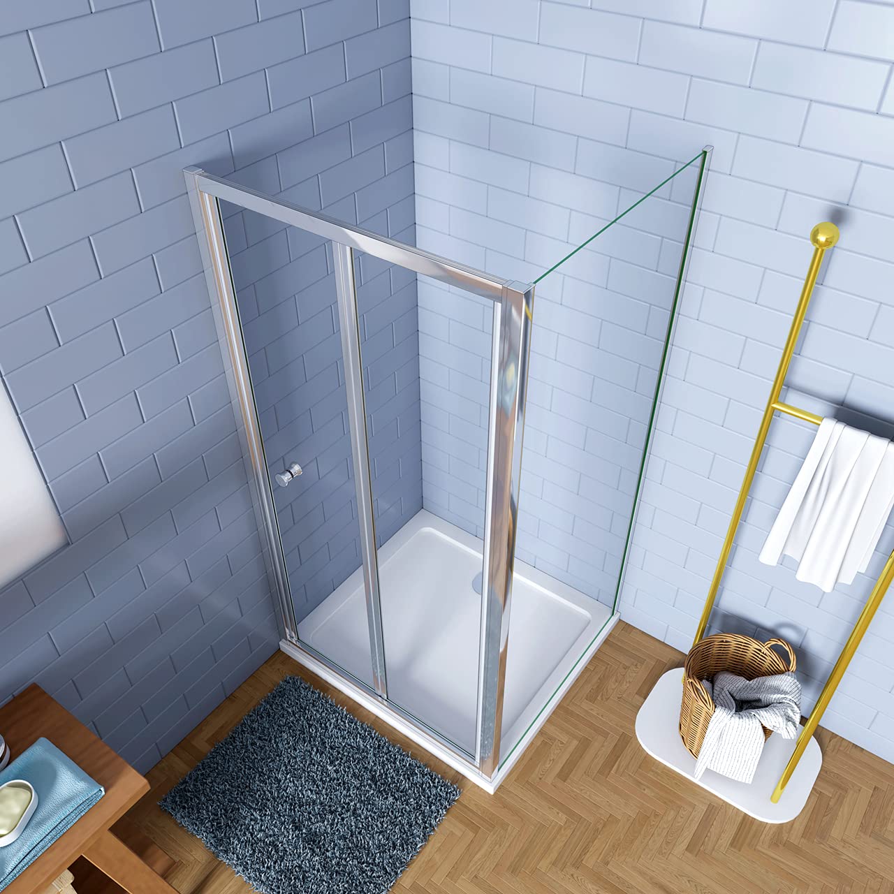 H.185cm Box Doccia Angolare 70x70cm Porta a Soffietto vetro 5mm Profilo