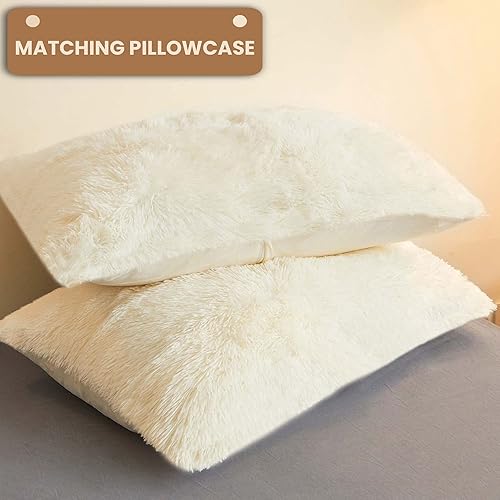 Miniatura 4 de MEGO Juego de funda de edredón de piel sintética peluda de lujo, ultrasuave de 3 piezas, juego de ropa de cama mullida tamaño King, juego de funda