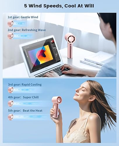 Miniatura 3 de coldSky Ventilador turbo portátil de mano, ventilador personal recargable de alta velocidad de 4000 mAh con 5 velocidades, pequeños ventiladores de