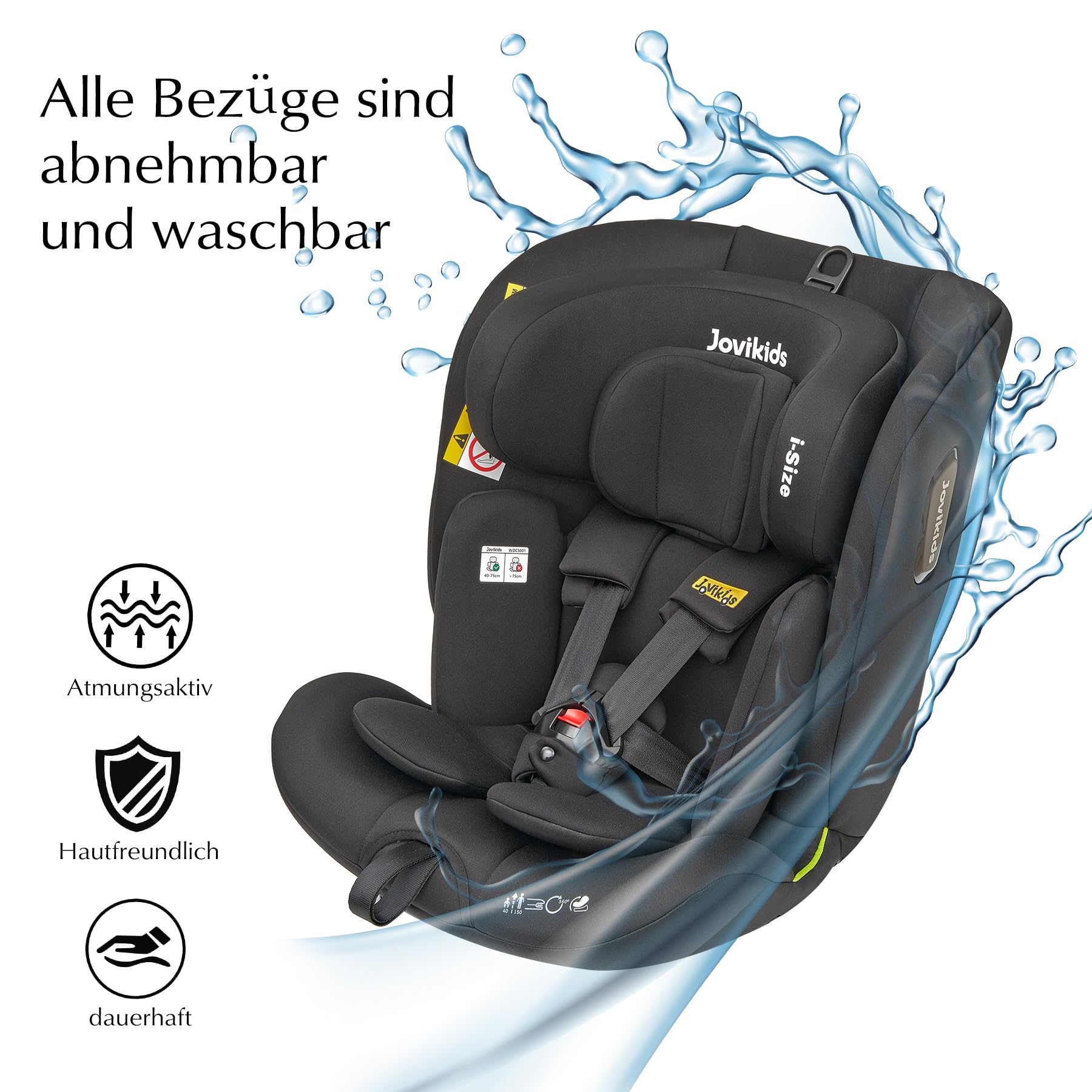 Jovikids 360° Drehbar Kindersitz mit ISOFIX und Ruheposition, i-Size(ECE R129) 40-150cm(0-36kg) Reboarder Baby Autositz, ab Geburt -12 Jahre (schwarz)