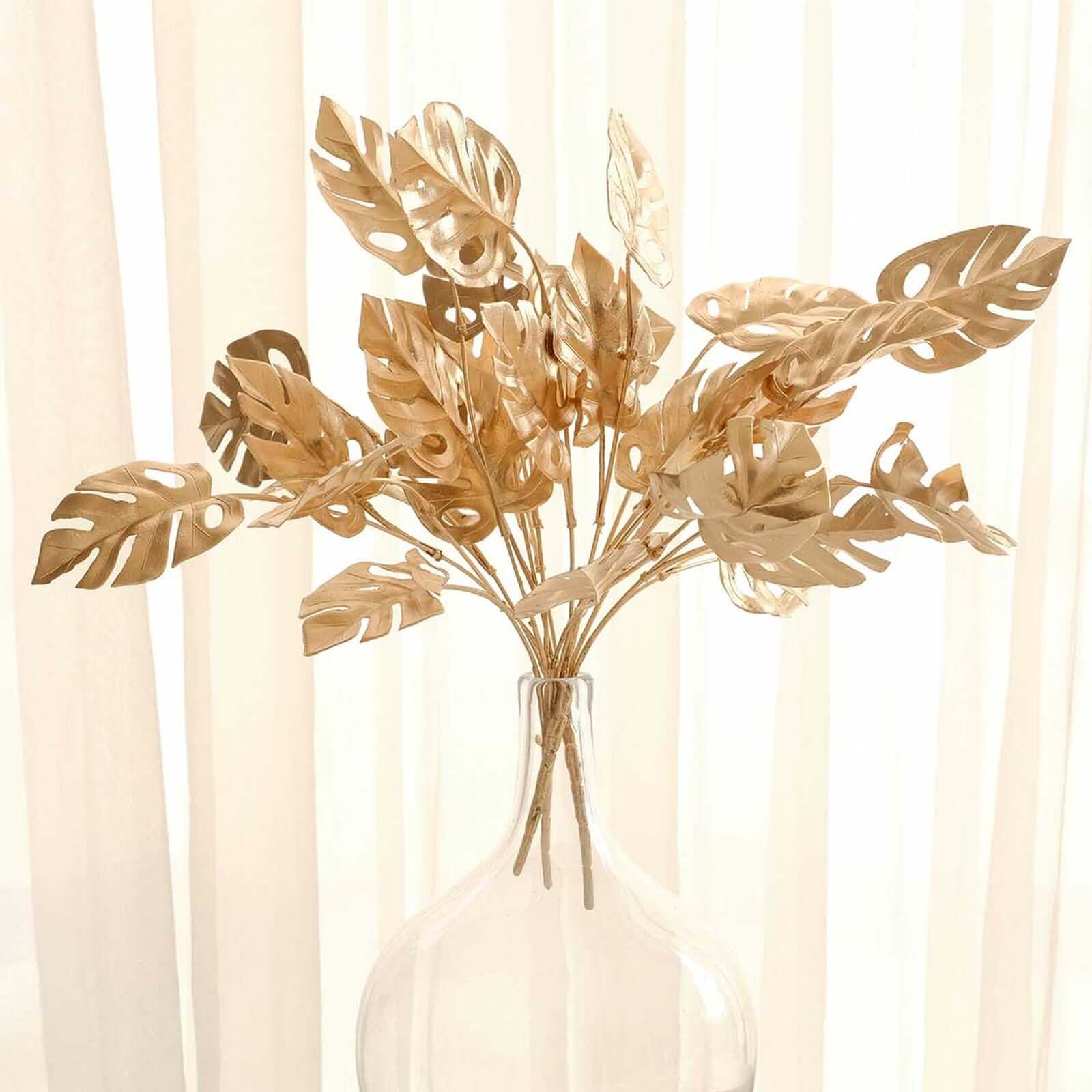 Efavormart 4 Pack Metallic Gold Artificial Monstera Leaves Bushes, Tropical Palm Leaf Bunches Vase Fillers - 14"