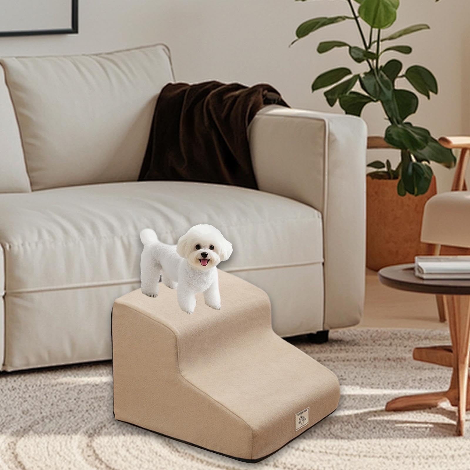 Rampa per Scale per Cani, 2 Gradini, Scaletta per Cani Da Interno, Copertura Rimovibile, Inclinazione Gradi, Scale per Animali Domestici per Can, Cachi