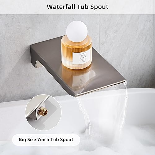 Miniatura 4 de Juego completo de grifo de ducha con sistema de ducha con boquilla de bañera, montado en la pared con cabezal de ducha de lluvia de 10 pulgadas y